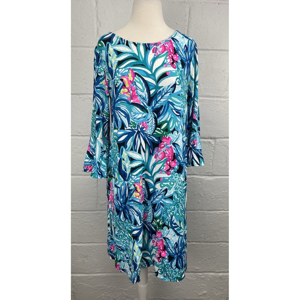Lilly Pulitzer Ophelia Swing Dress Large Maldives Hype It Up NWT Green Blue - Picture 2 of 11